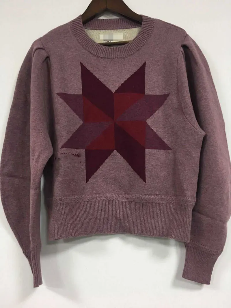 Женский свитер осень и зима пуловер свободный свитер в геометрическом стиле с круглым вырезом - Цвет: Фиолетовый