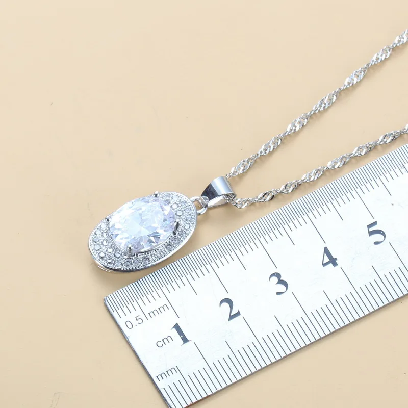 925 пробы серебро AAA+ качество белый кристалл CZ Ювелирные наборы Висячие серьги ожерелье и кольцо женские аксессуары для свадьбы, помолвки