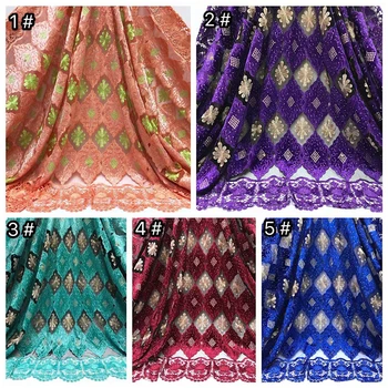 

ESEWING 5Y High Quality Nigerian Lace Fabric With Beads Wine African Velet Lace French Lace Fabric Embroidered Tulle Lace Fabric