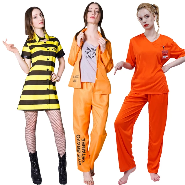 Disfraz de prisionero naranja para mujer adulta, traje de prisión, Top,  pantalones, esposas, uniforme, ropa de Cosplay para fiesta de Halloween -  AliExpress