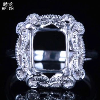 

8x9mm emerald Cut solid 14k White Gold Natural Diamonds Vintage Antique Jewelry semi mount Ring setting