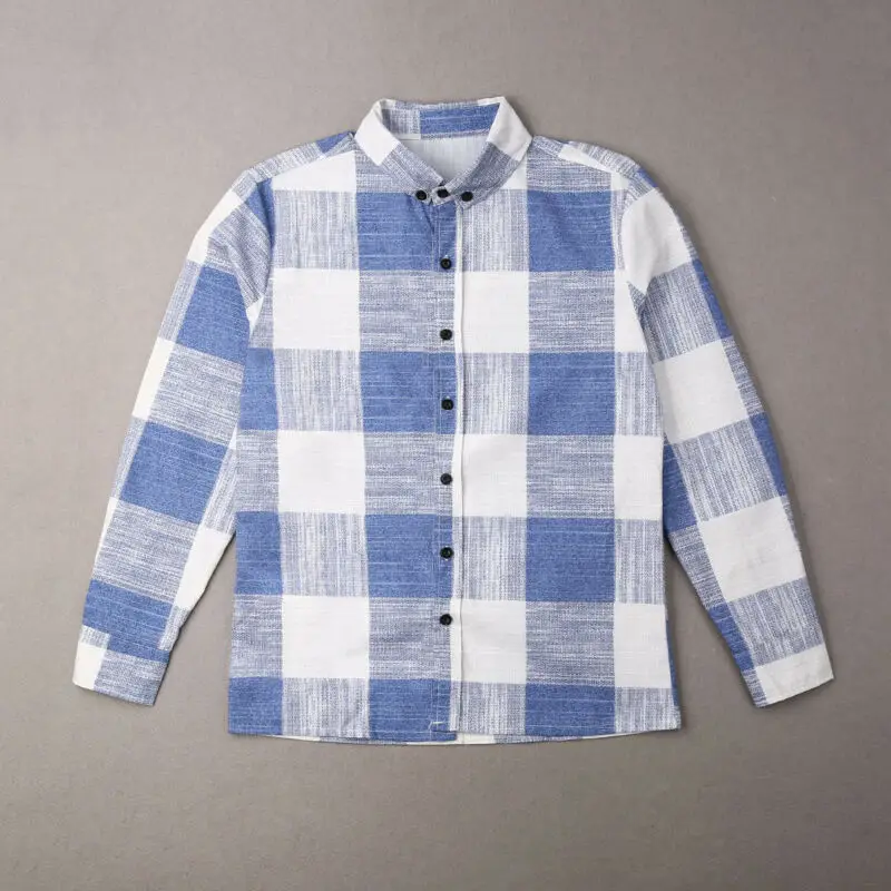 Мужская Повседневная рубашка в клетку Modis хлопковая с длинным рукавом Корейском