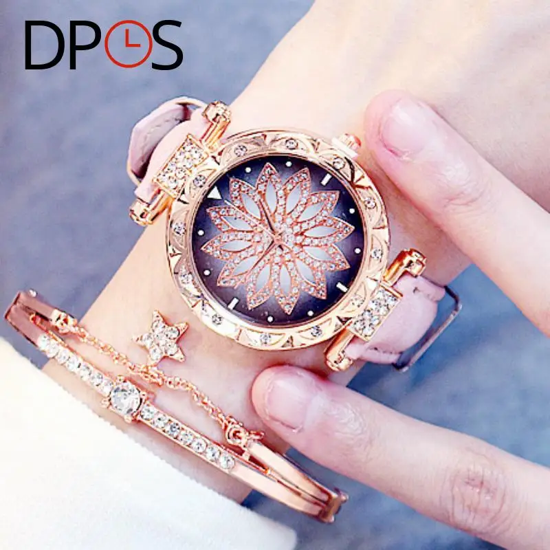

Luxury Flower Diamond Dial Women Quartz Watches Rose Gold Fashion Wristwatch For Female lelgant ladies dress Gift DPOS Clock