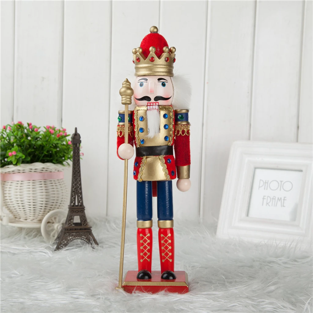 2 Pieces/Lot 30cm Hand Painted Wooden Nutcracker King Drummer Solider Figurine Puppet Doll Toy Birthday Gift Home Desk Decor