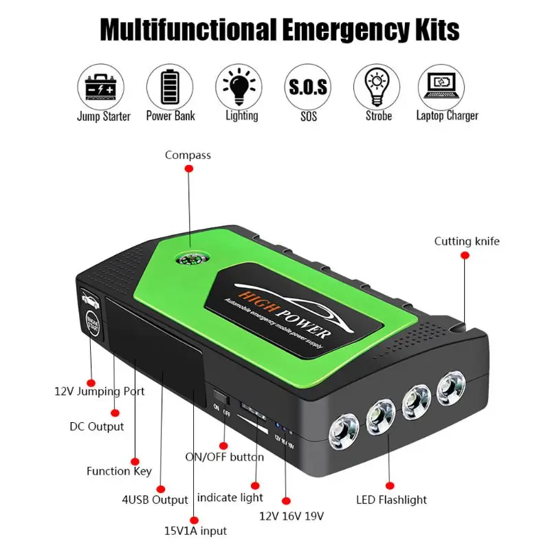 9000Ah 12V автомобильное аварийное пусковое устройство USB СВЕТОДИОДНЫЙ светильник power Bank мобильное зарядное устройство бустер автомобильные аксессуары