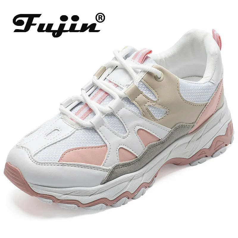 Женские кроссовки на толстой подошве Fujin дышащие разных цветов с круглым носком