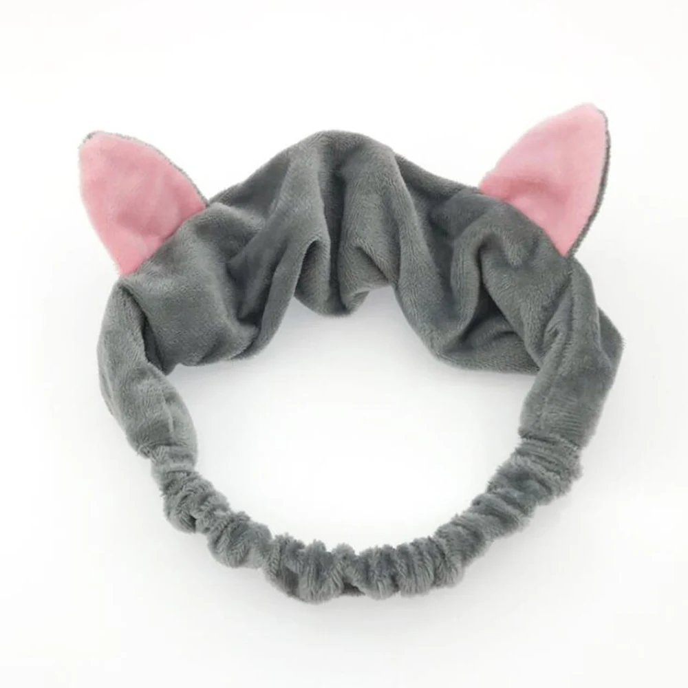 Grey Ear Новинка OMG буквы коралловый флис мытье лица ободок с бантиком для женщин девушек держатели головных уборов резинки для волос аксессуары для волос в виде тюрбана - Цвет: Grey Ear