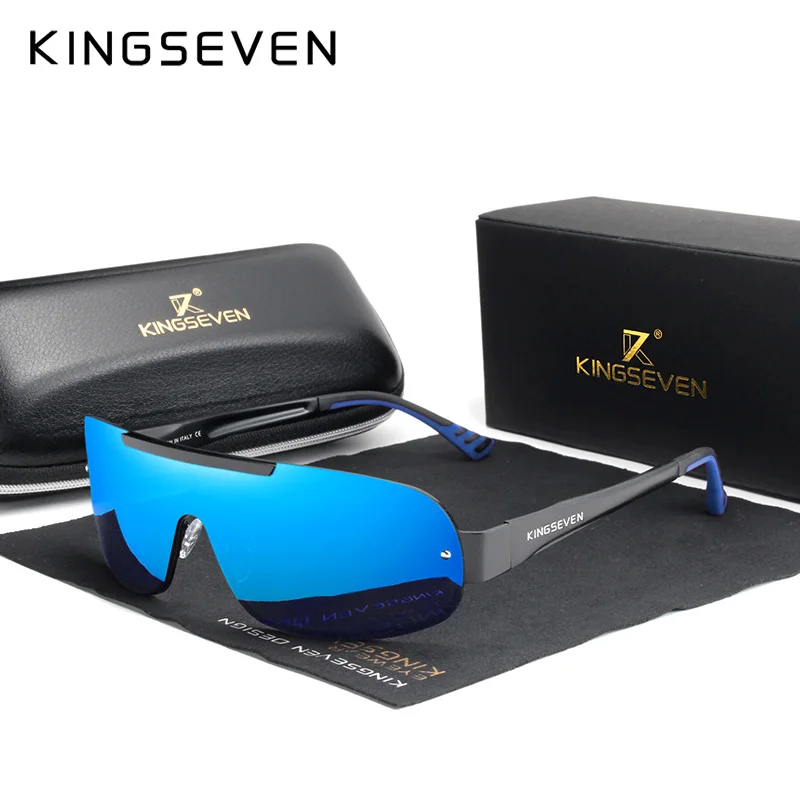 KINGSEVEN, дизайнерские новые алюминиевые мужские брендовые солнцезащитные очки, поляризационные солнцезащитные очки с интегрированными линзами, очки ночного видения для вождения - Цвет линз: MIRROR BLUE