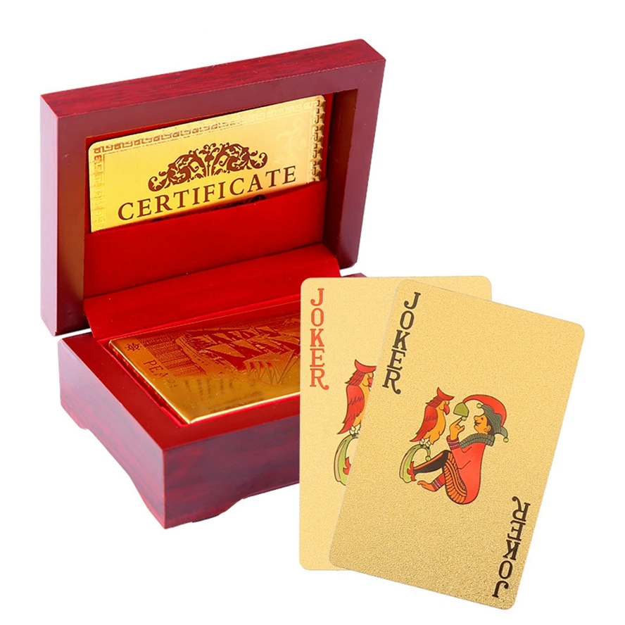 Waterproof PVC Plastic Playing Cards Fine Wooden Gift Box Luxury Poker Game High Quality Durable Gambling Gold FoilCards | Спорт и