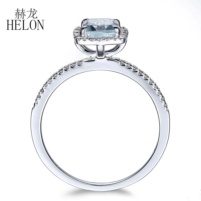 HELON Solid 14K белое золото AU585 изумруд огранка 1ct Натуральный аквамарин бриллианты обручальные драгоценные камни для женщин ювелирные украшения кольцо