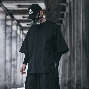 

Japan Style Techwear Letter Embroidery Split Tops Tees Men Summer Hip Hop T-shirts Loose Casual Pullover Tshirts Male Streetwear