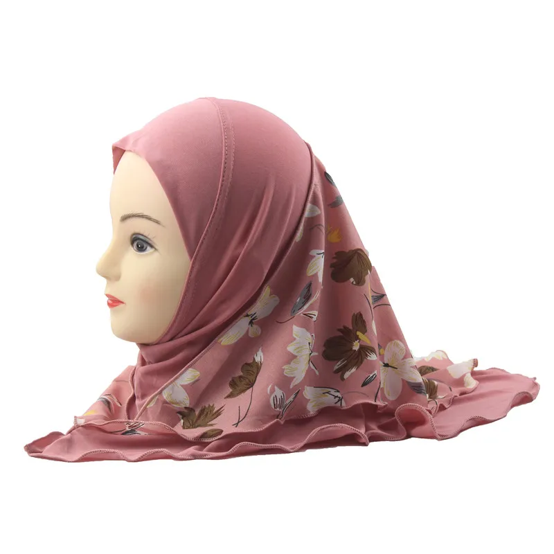 Dark Pink for 2 to 6 Мусульманский хиджаб, исламский шарф в арабском стиле для девочек, двухслойные шали с цветочным принтом, два размера, для девочек 2-12 лет - Цвет: Dark Pink for 2 to 6