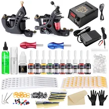 Полный комплект татуировки 2 тату машины 1 ЖК-питание 10 чернил 2 ручки 50 иглы татуировки TK263