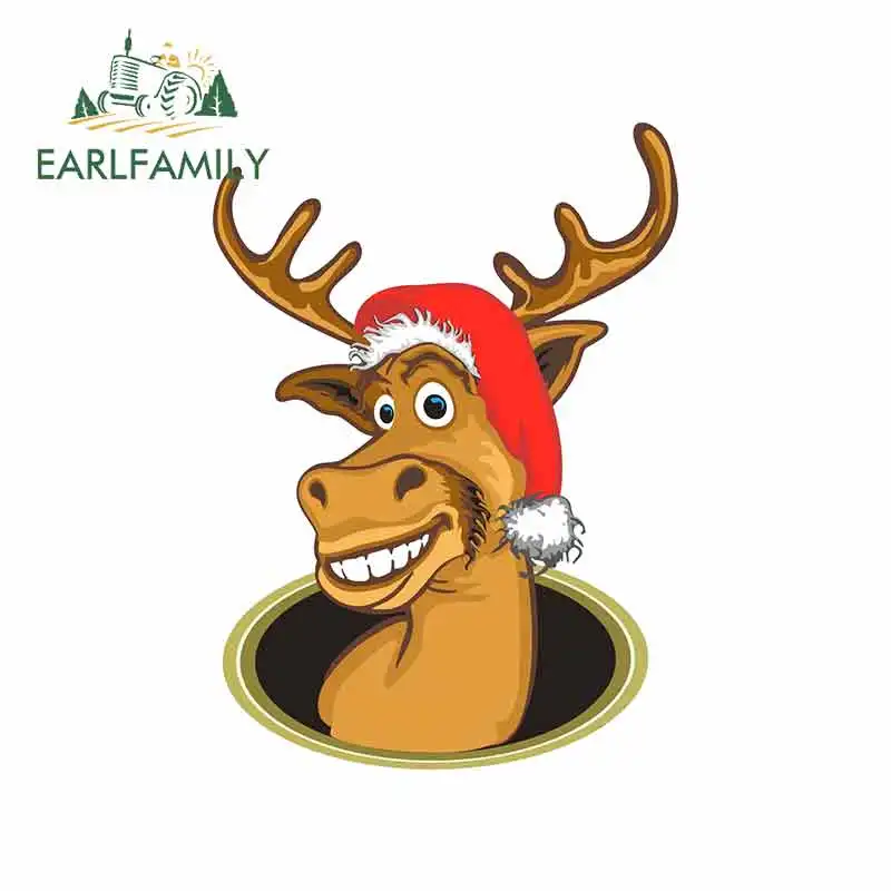 EARLFAMILY 13 см x 9 6 для оленя с Санта-Клаусом шапка мультфильм виниловые наклейки | Отзывы и видеообзор -4000812149000