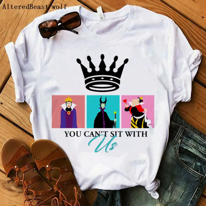 

You Can't Sit With Us Villain cartoon letter print Maleficent tshirt Women T-Shirt Maleficent evil queen female vogue shirt Tops