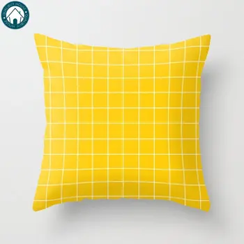 

Sunshine Grid Yellow Pillow Covers Cases Pattern Nordic Cover Cushion Pillowcase Square Print