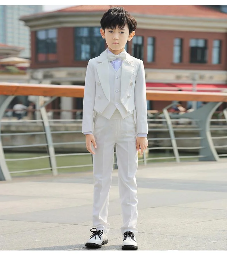 as image White Pure Boys Tailcoats Blazer Pant And More Kids Suits Piano Performance Costumes Host Show Boys Suits Wedding Formal Tuxedos - Цвет: as image