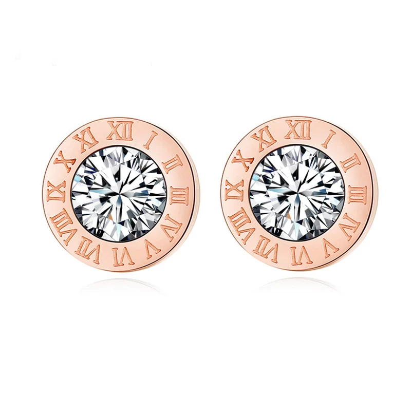 Rose Gold VCORM, нержавеющая сталь, розовое золото, серебро, маленькие серьги-гвоздики для женщин, ювелирные изделия, модные римские серьги с цифрами, Pendientes Jewelry - Окраска металла: Rose Gold