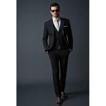 

Black Mens Suits for Wedding Party Custom Made Peaked Lapel Groom Tuxedos New Arrival Men Suit 3 Piece Suits A166