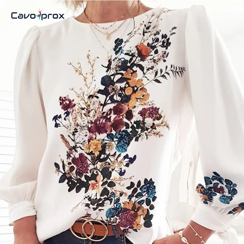  Women Flora Printed Long Sleeve Loose Style Pullover Blouse Chic Casual Spring Fall Fashion New Tre