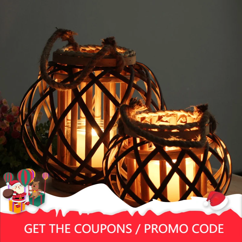 

Hand Made Candle Holder Portable Windproof Lamp by Branch of Willow and Coarse Rope Jute Rope for Home Decor Garden Bar Festival
