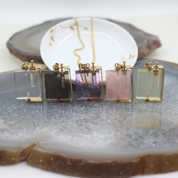 

Natural Stones Rectangle Perfume Bottle Pendants Jewelry Making,Rotatable Crystal Gold chain Accessories Healing Wholesale