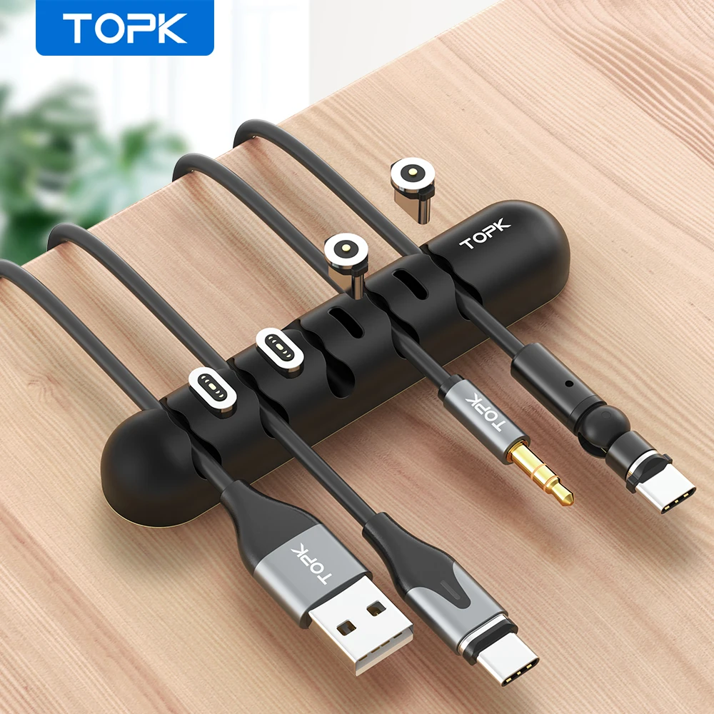 TOPK Cable organizador personalizado Cable y magnético caja de enchufe Cable USB de silicona Winder Cable Flexible de gestión de Clips para auricular del ratón titular