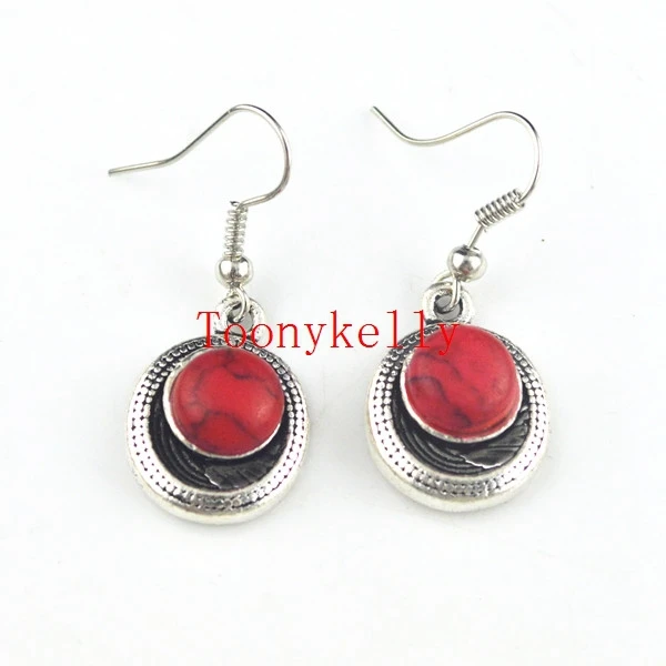 

S123-22--- Bead Stone Drop Dangle Earring 1 Pair Natural Stone Jewelry Factory Price Vintage Look Antique Silver wholesale