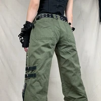 Women's Pants Gothic Punk Baggy Vintage Kawaii Trousers Bandage Low Waist Cargo Pants Grunge Green Zipper Jeans Korea Sweatpants - Image 3