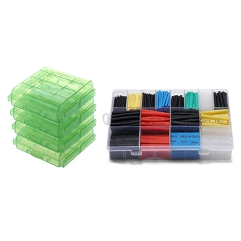 

4 Pcs AA / AAA Battery Storage Hard Case Box-Green & 580 Pcs 2:1 Heat Shrink Tube 6 Colors 11 Sizes Tubing Set Combo Assorted Sl