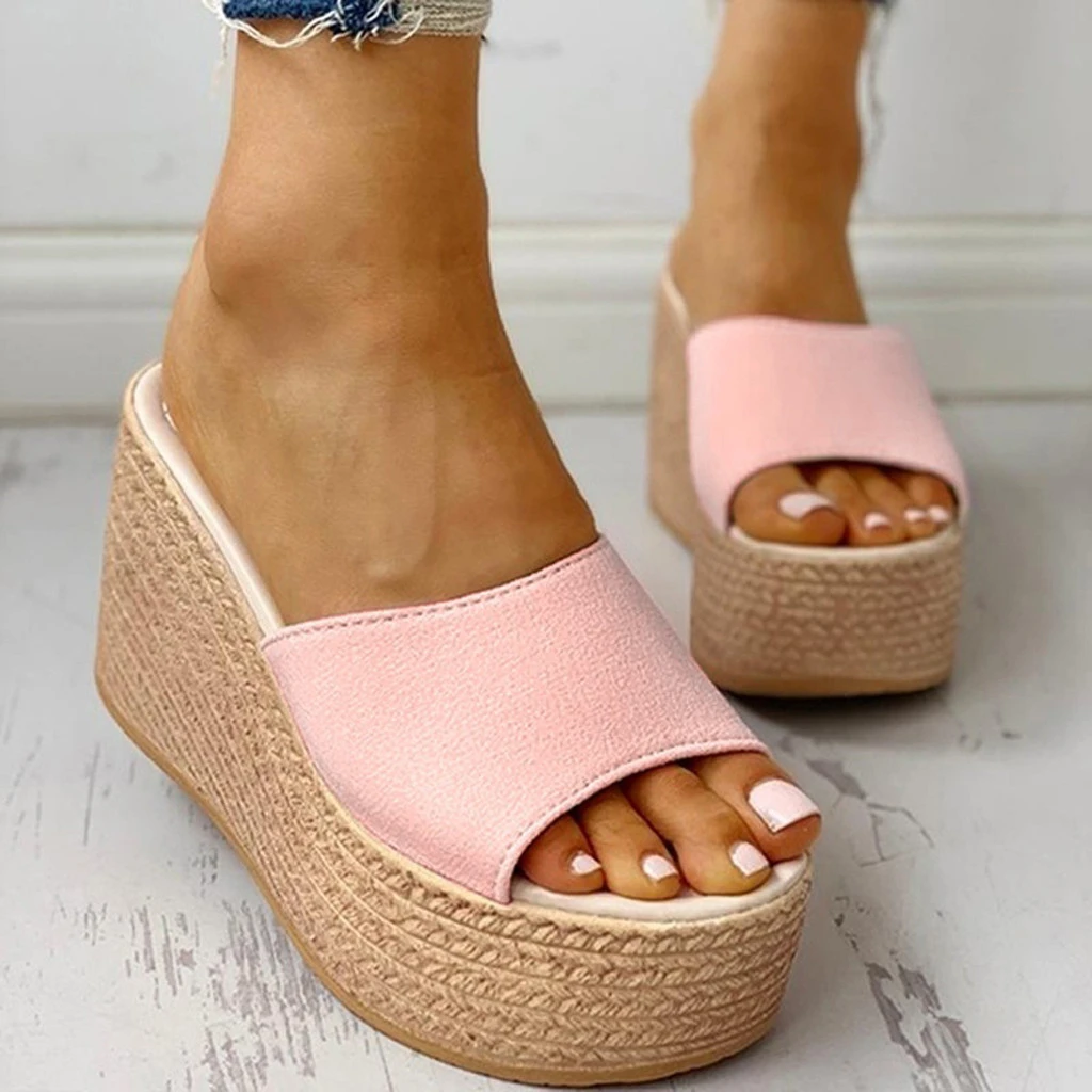 Belleza de verano las mujeres sandalias taco chino con plataforma Super tacón cómodo ocio Casual Zapatillas Zapatos Женские тапочки L * AliExpress