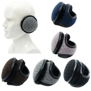 

Men Women Winter Polar Fleece Earmuffs Plaid Crochet Knitted Thick Lining Warm Foldable Ear Warmers Cover for Outdoor Skiing