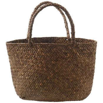 

Casual Straw Bag Natural Wicker Tote Bags Women Braided Handbag For Garden Handmade Mini Woven Rattan Bags