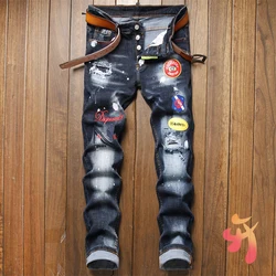 DSQ pantalones vaqueros para hombre, pantalón negro con agujeros, estilo europeo, marca italiana DSQ