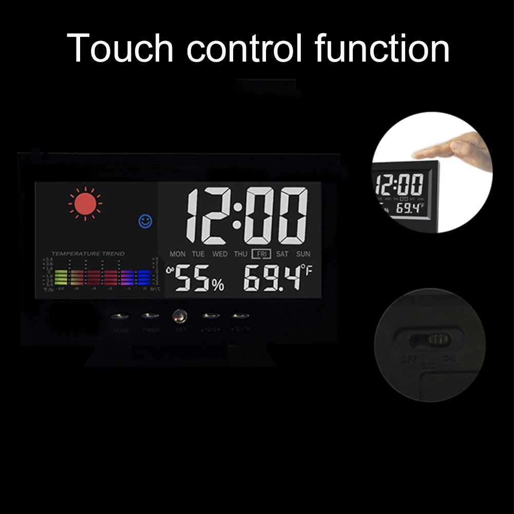 Thermometer Alarm Clock LCD Color Screen Digital USB Temperature Humidity Time Date Display Snooze Wake Up Table Alarm Clock