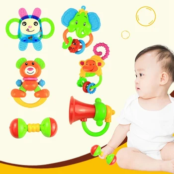 

Cartoon Baby Teether Educational Mobiles Toys Teether Biting Baby Rattle Toys Bed Bell Silicone Handbell Jingle Baby Shower Gift