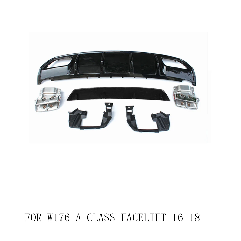 W176 ABS задний диффузор с выхлопом из нержавеющей стали для Benz W176 A-CLASS A180 A200 A260 A45 с AMG посылка 13-18 - Цвет: W176 2016 - 2018