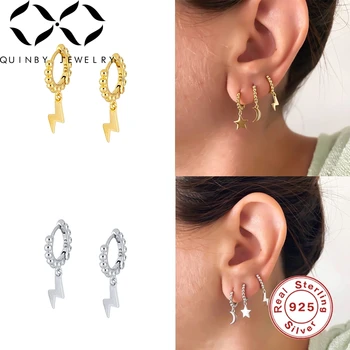 

Aide 925 Sterling Silver Hoop Lightning Beaded Earrings Gold Color Chain Earring Hoop Earring Pendientes Mujer Party Accessories
