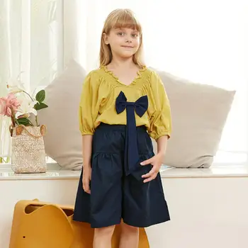 

PatPat 2020 New Summer Casual Bowknot Decor Top and Solid Shorts Sets Kids Girl Sets Suits Short-Sleeve T-shirt Clothes