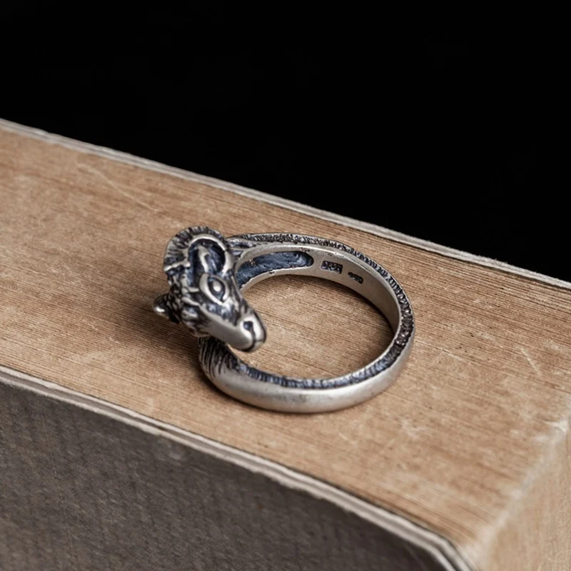 Black Silver Wholesale 925 Sterling Silver Jewelry Retro Thai Silver Lead Sheep Opening Adjustable Men Ring