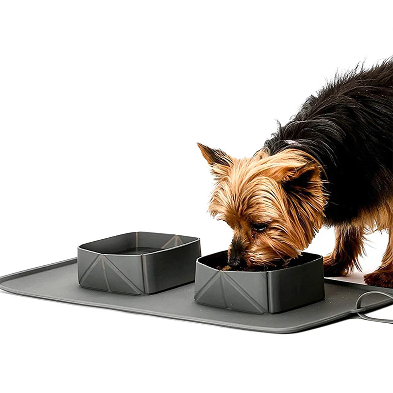 

Foldable Pet Feeder Travel Portable Bowl Eating Drinking Dish Outdoor Feeding Bowls Pet Supplies Pet Dog Double Bowl Silicone