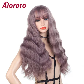 

Alororo Women Long Water Wave Wigs with Bang Heat Resistant Synthetic Wig Cosplay Use for Daily Party Female Fake Hair Wigs