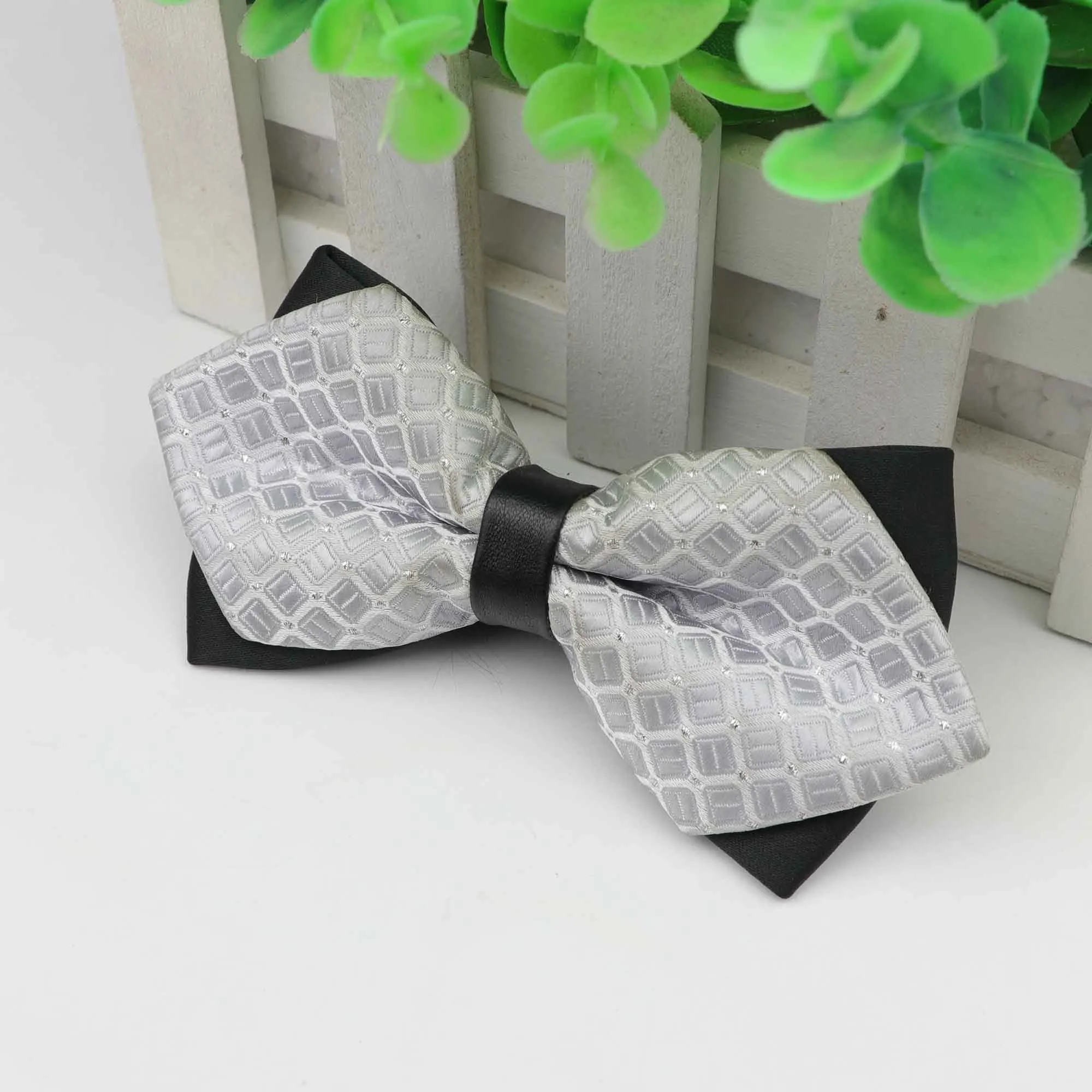 16 Men Leather Buckle Bowtie Plaid Butterfly Knot Mens Accessories Luxurious Bow Tie Black Cravat Formal Suit Wedding Ceremony Ties - Цвет: 16