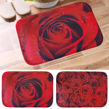 

Door Mat Romantic Red Rose Printed Non-slip Bathroom Rug Front Door Rug