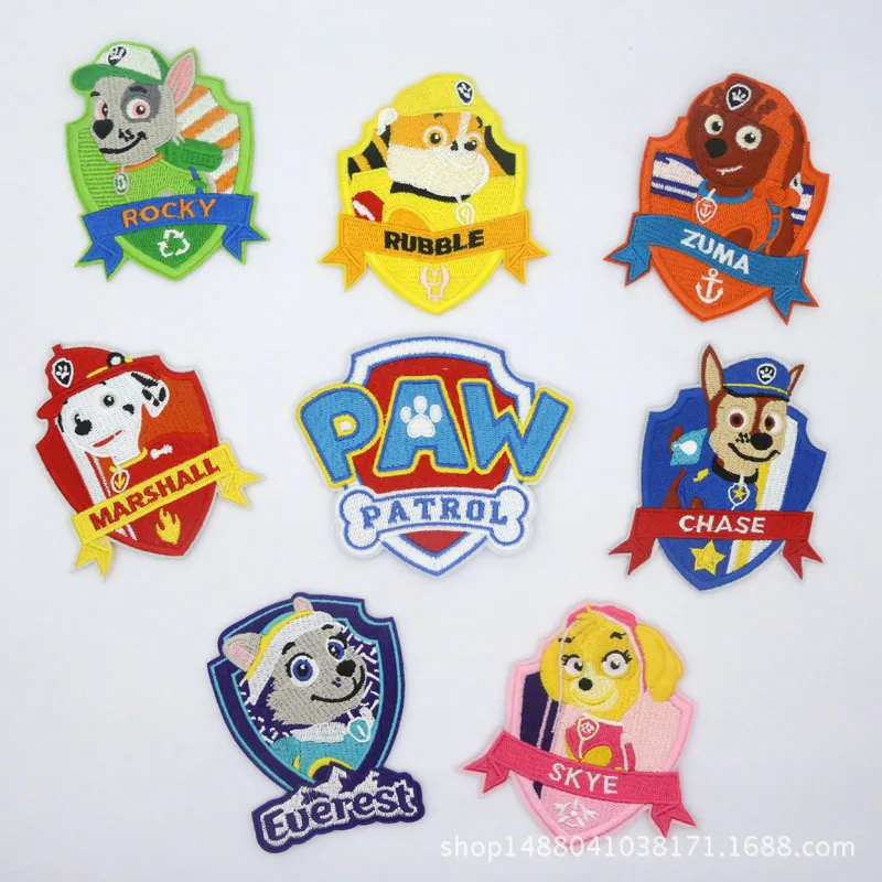 Aplique con parche bordado de la patrulla canina, suministros de tela de hierro, pegatinas de medallas decorativas para decoración de dibujos animados de tela, novedad de 2020