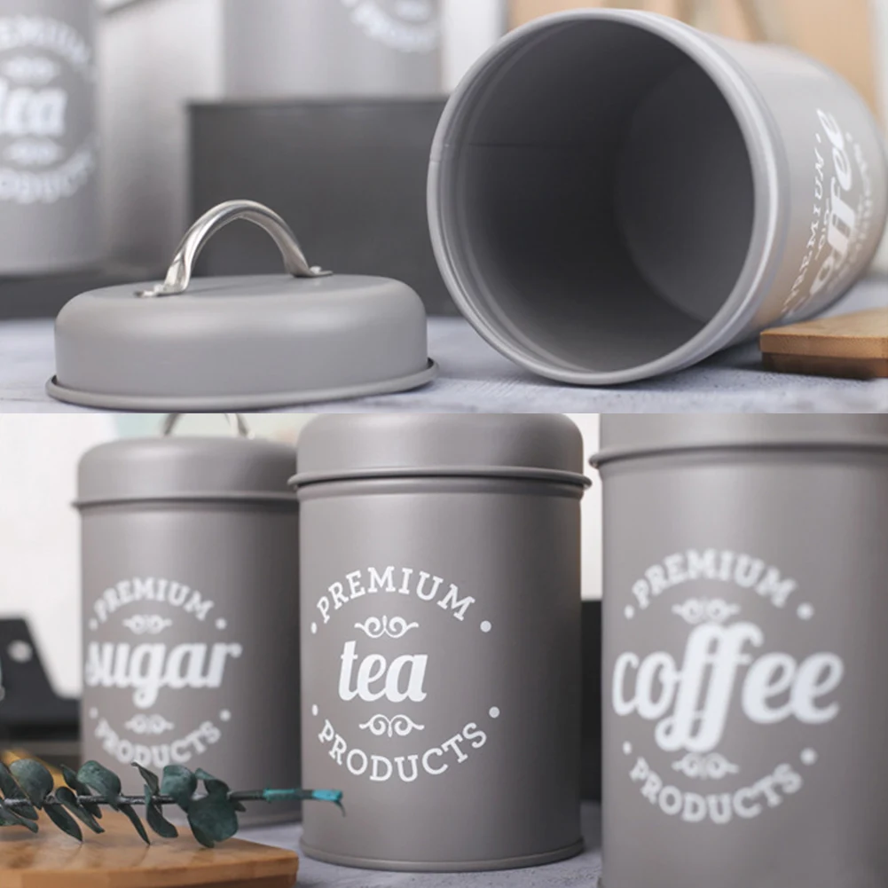

3pcs Container Spice Vintage Portable Home Decor Kitchen With Lid Organizer Coffee Sugar Gifts Food Storage Canisters Tea Jar