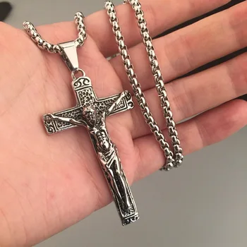 

Cross Necklace Men's Trendy Retro Hip-Hop Rock Christ Jesus Teach Cold Wind Pendant Black Pendant Domineering Accessories