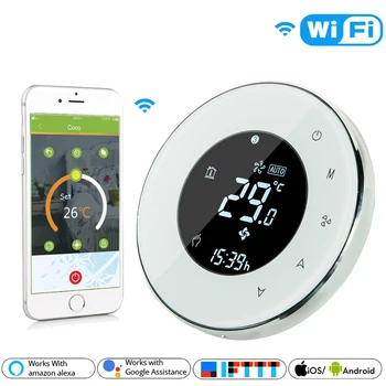 

Wifi Smart Thermostat Water Floor Heating LCD Touch Screen with Remote Control Works For Alexa Google Home IFTTT BHT-6000-GALW