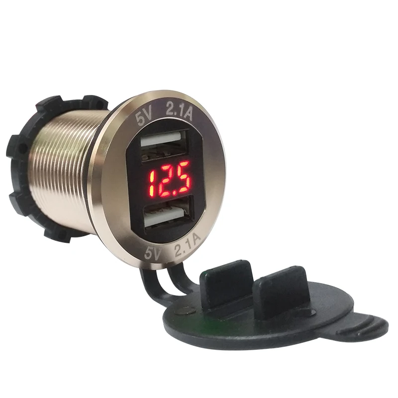 Gold Red DIY металлический корпус алюминиевый сплав Водонепроницаемый морской автомобиль зарядное устройство 4.2A двойной USB с Вольтметр для автомобиля лодка мотоцикл мобильный - Название цвета: Gold Red