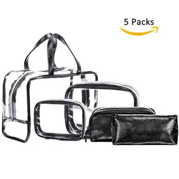 

5PCS Clear Makeup Cosmetic Tote Bag Set PVC Pouch Handle Strap Storage Travel Luggage Bags M5TE